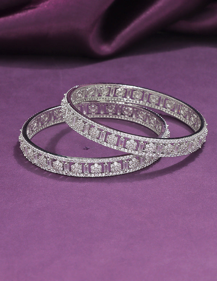 Designer Zirconia Rhodium Sparkle Stack Bangles
