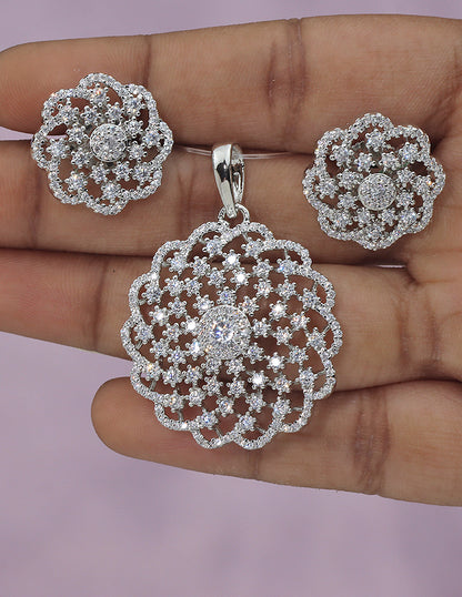 Designer Zirconia Rhodium Polish Pendant Set