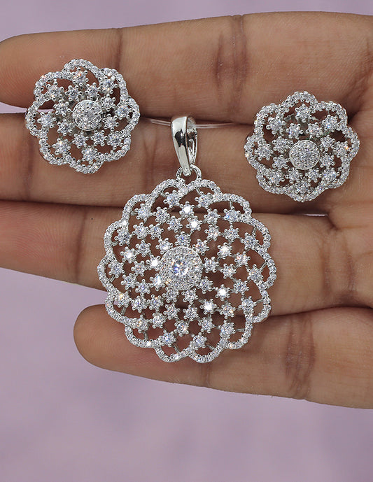 Designer Zirconia Rhodium Polish Pendant Set