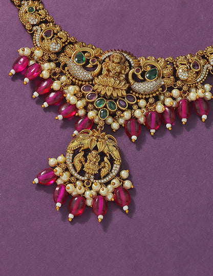 Designer Lakshmi Devi Ruby Matt Kempu Necklace Set