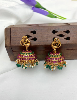 Antique Kempu Lakshmi Devi Pattern Kasu Necklace set – Violet & Purple ...