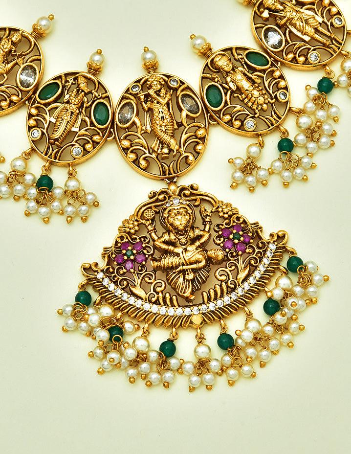 Dashavatharam Antique Guttapusalu Necklace Set
