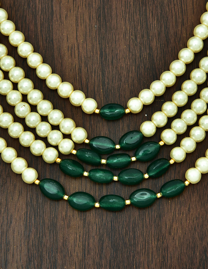 2 Side Kempu Locket with 5 layered Pearl Chain