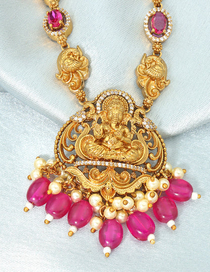 Designer Matt Ruby Kempu Necklace Set