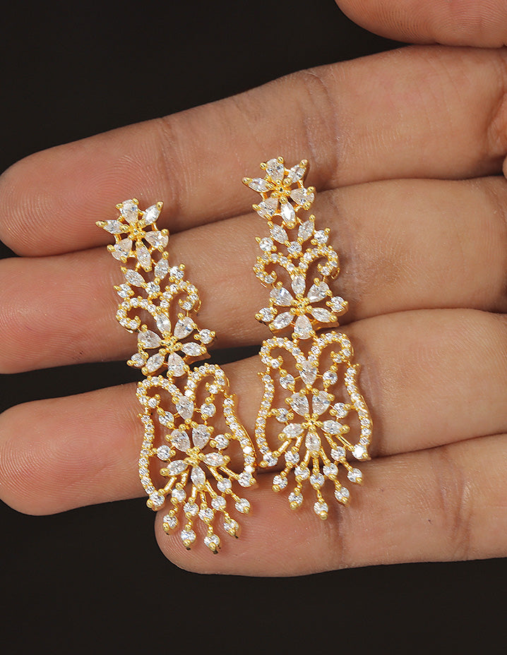 Designer Zirconia Floral Cascade Sparkle Earrings