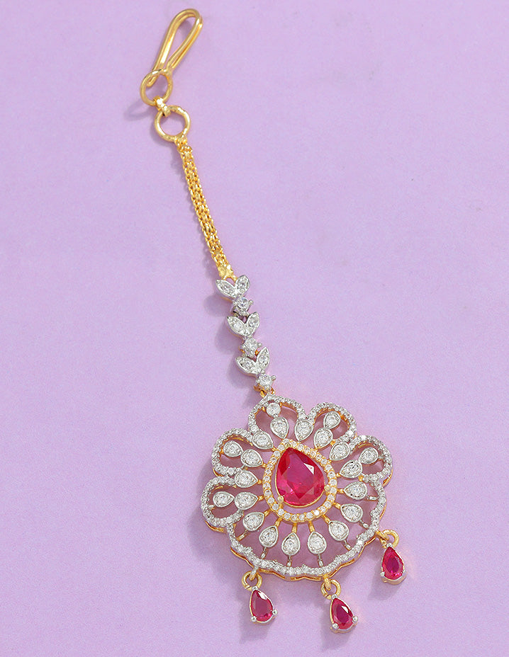Designer Zirconia Ruby Radiance Maang Tikka