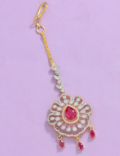 Designer Zirconia Ruby Radiance Maang Tikka