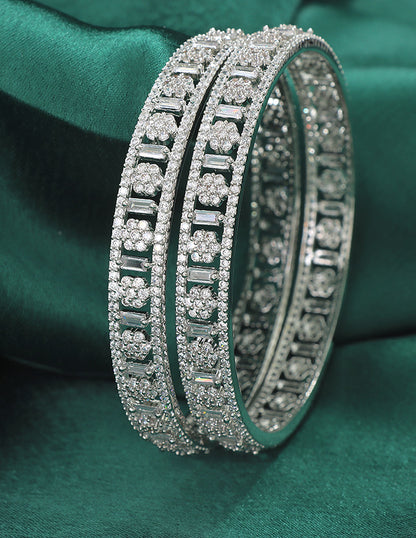 Designer Zirconia Rhodium Sparkle Stack Bangles