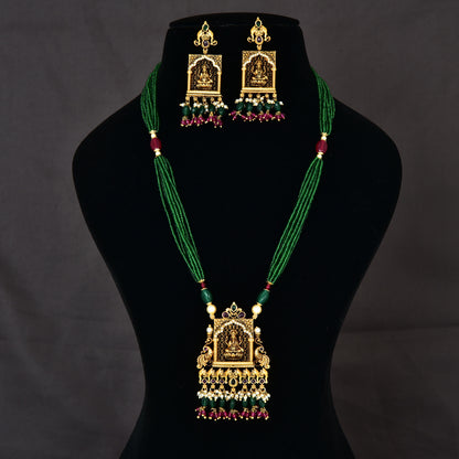 Temple Lakshmi devi Multilayered Crystals Chain Pendant