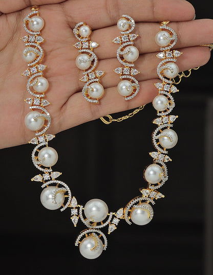 Designer Zirconia Pearl Whirl Elegance Necklace Set