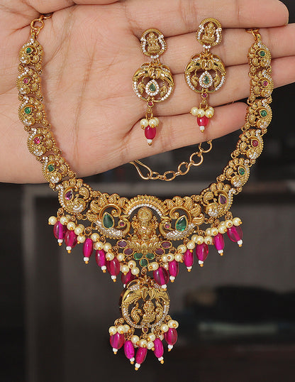 Designer Lakshmi Devi Ruby Matt Kempu Necklace Set