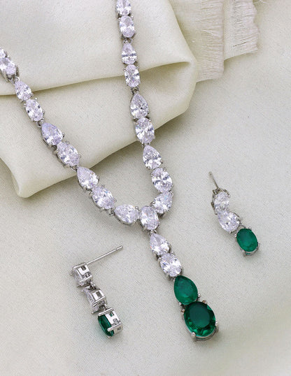 Rhodium Polish Zirconia Necklace Set