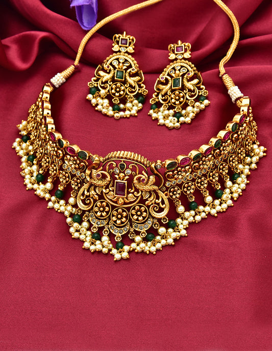 Antique Peacock Design Kempu Choker Set