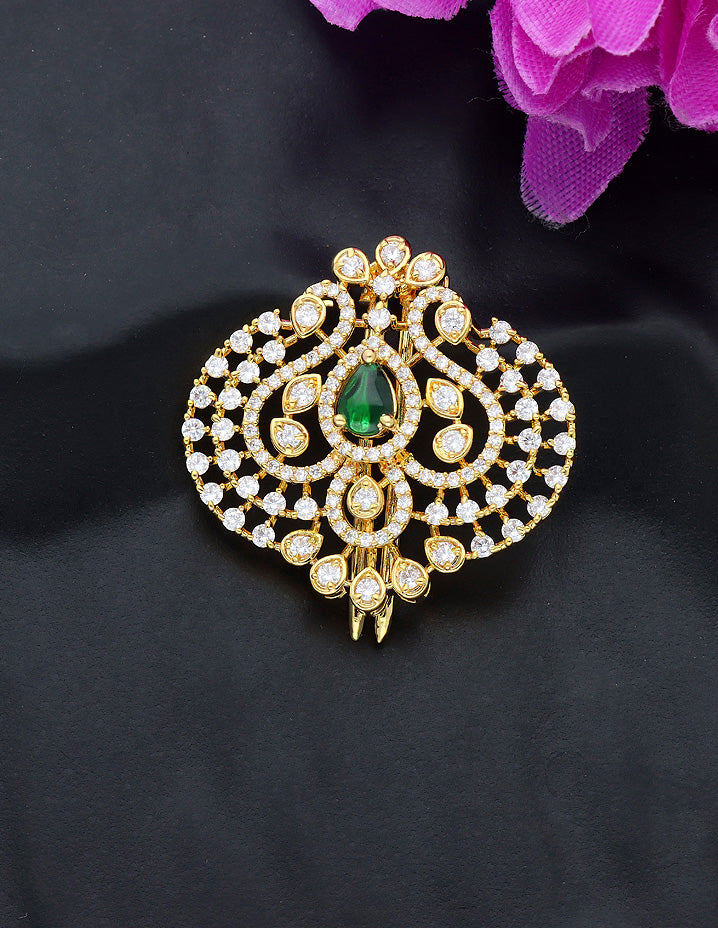 Designer Gold Polish CZ Choti Piece With Emerald Stone