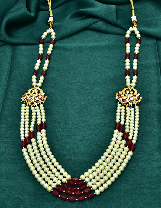 2 Side kundan Locket with 5 layered Pearl Chain