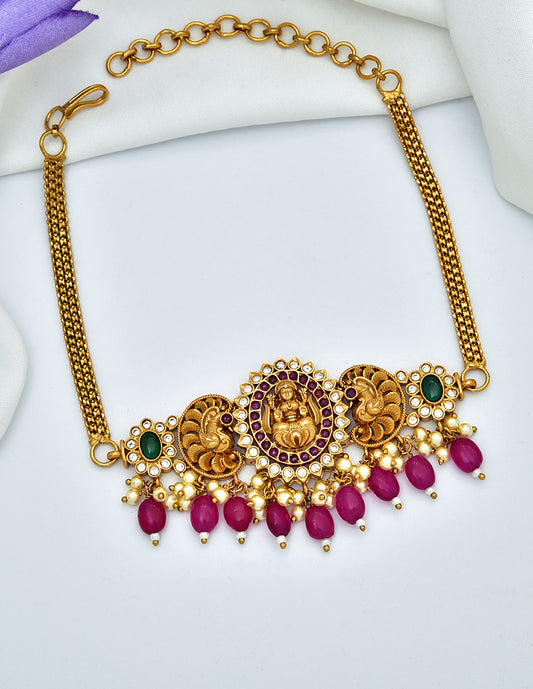 Antique Zirconia Chain Bajuband With Ruby Beads
