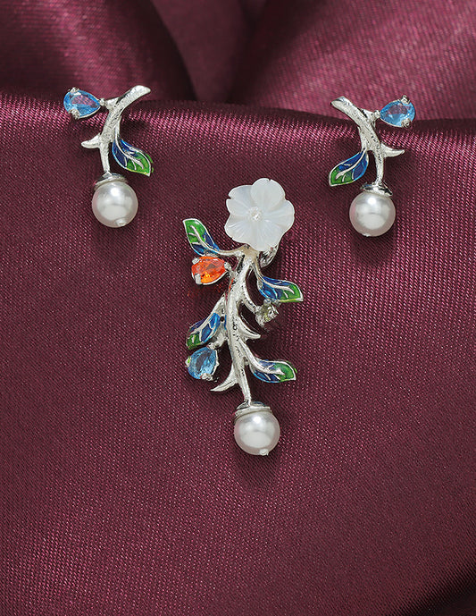 Designer Zirconia Enchanted Blossom Pendant Set