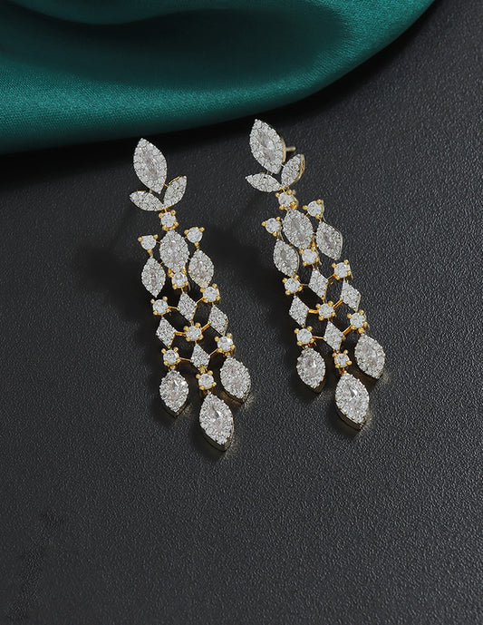 Designer Zirconia Floral Cascade Sparkle Earrings
