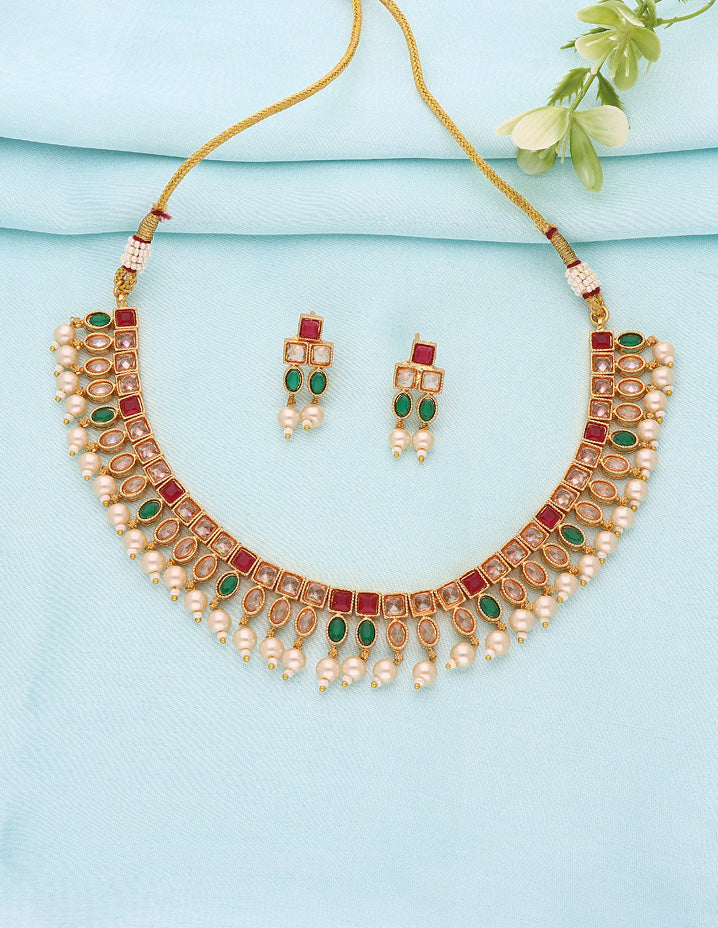 Designer Gold Polish Kundan Necklace Set