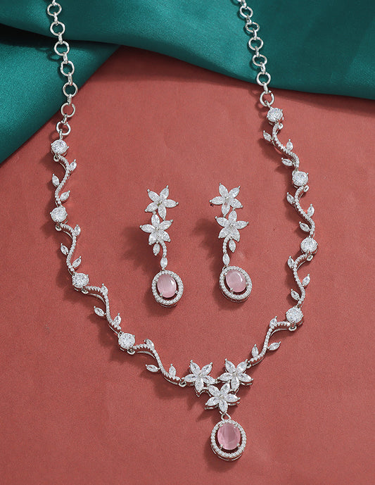 Designer Rhodium Polish Zirconia Necklace Set