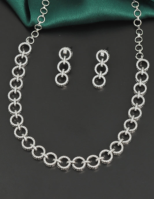 Designer Rhodium Polish Zirconia Necklace Set