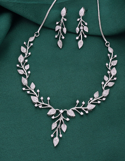 Designer Rhodium Polish Zirconia Necklace Set