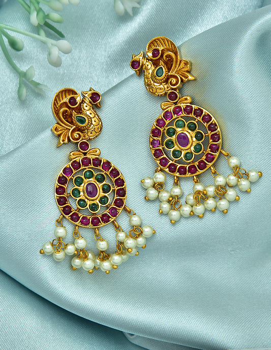 Designer Peacock Kempu Earrings