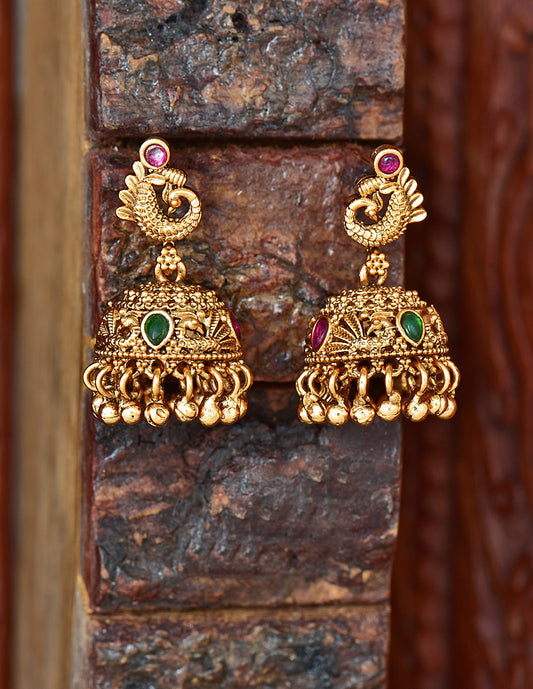 Designer Peacock Kempu Jhumka Earrings