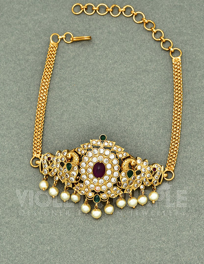 Gold Polish Peacock Design Chain Baju Band