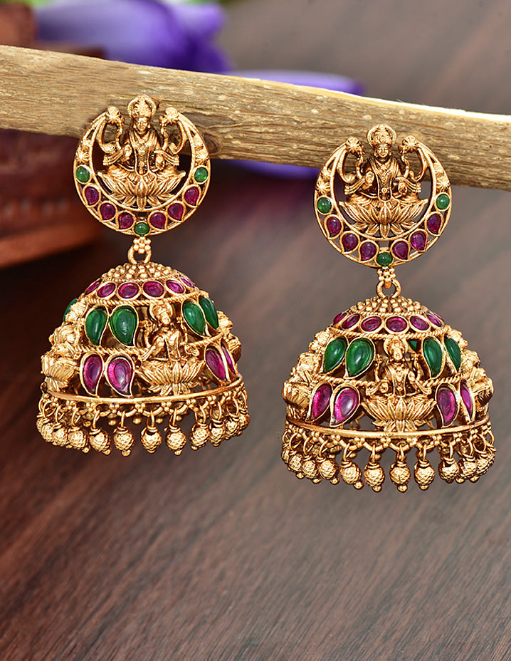 Designer Antique Kempu Jhumka Earrings