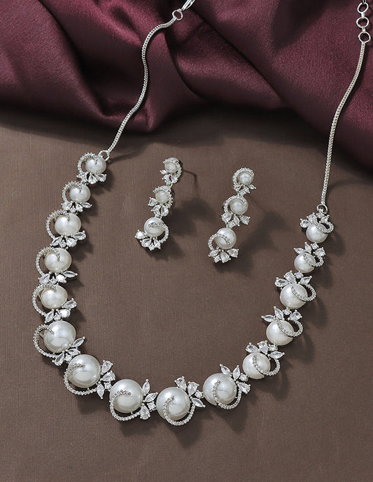 Designer Zirconia Pearl Whirl Elegance Necklace Set