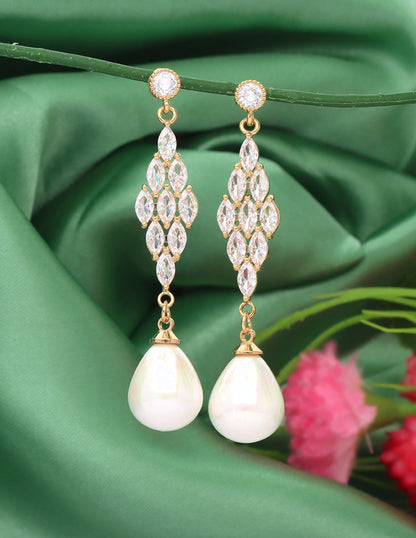 Zirconia Gold Polish Dangler Beads Drop Earrings