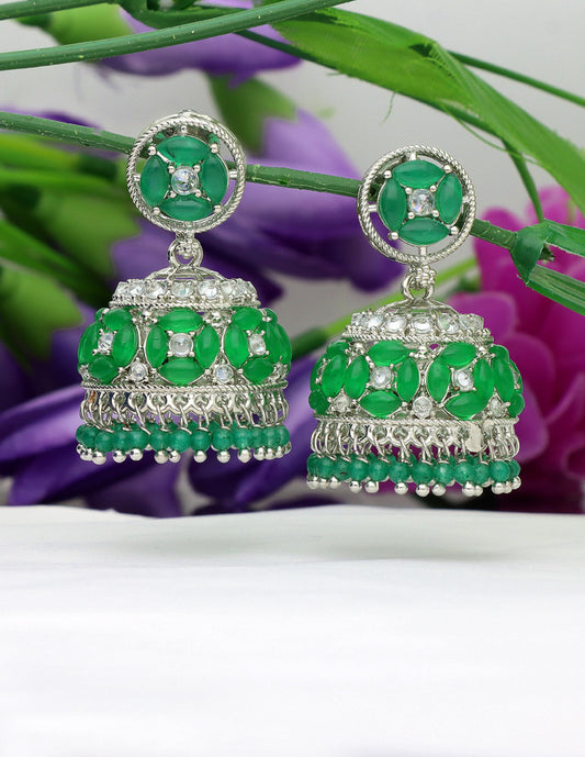 Forest Green Fancy Jhumka Earrings