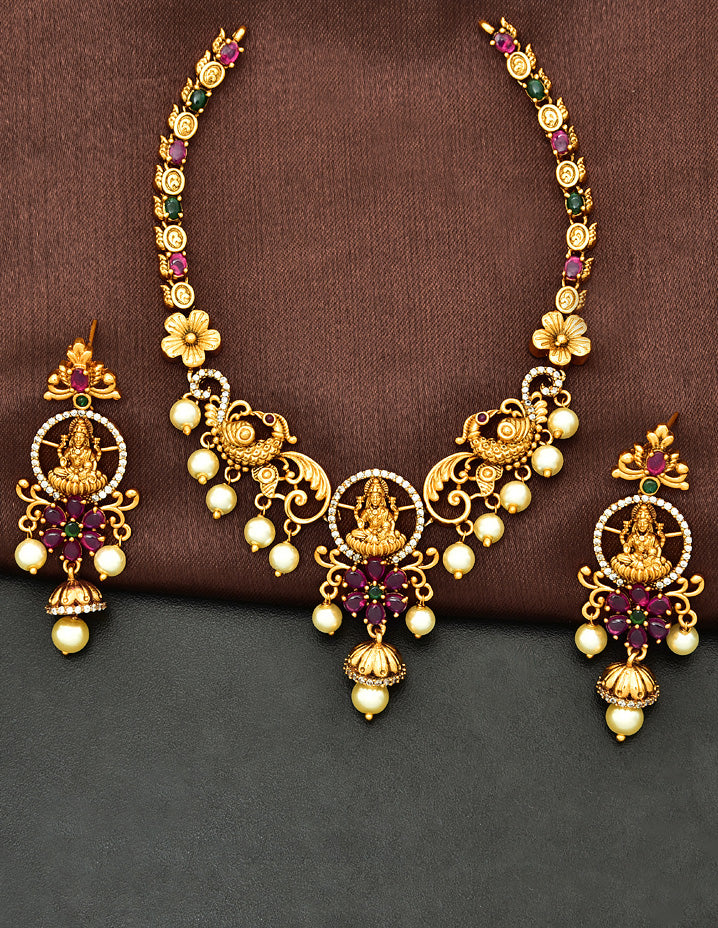 Antique Lakshmi Devi Zirconia Necklace Set 127901