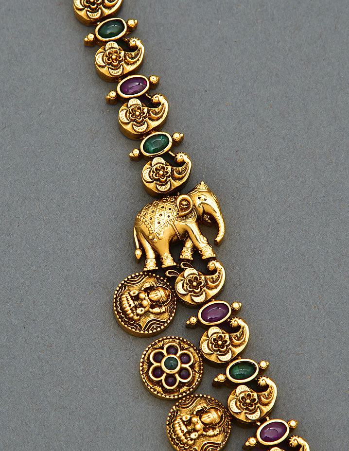 Antique Long Necklace Set With 2 Side Elephant Design