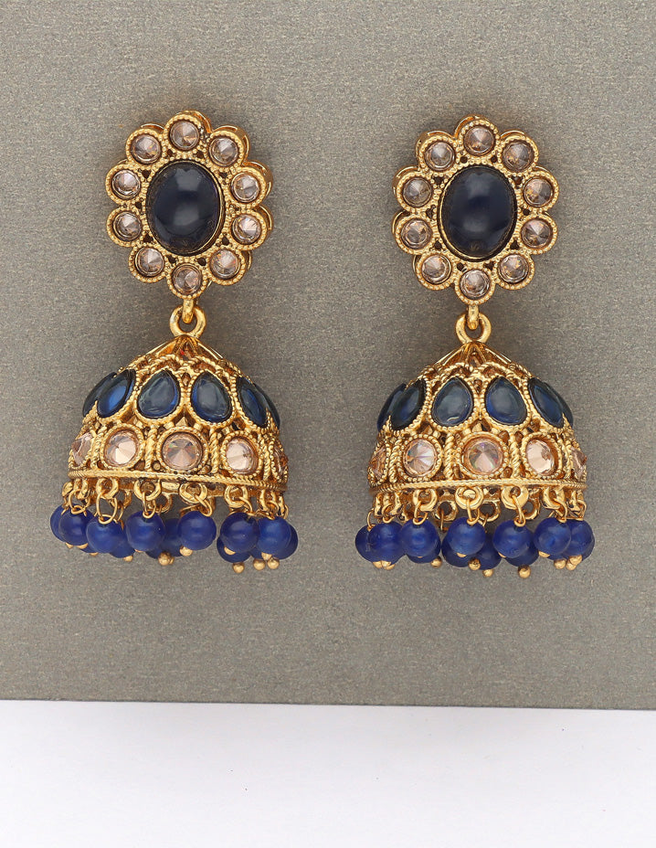 Designer Gold Polish Navy Blue Color Fancy Jhumka Earrings  Violet   Purple Designer Fashion Jewellery