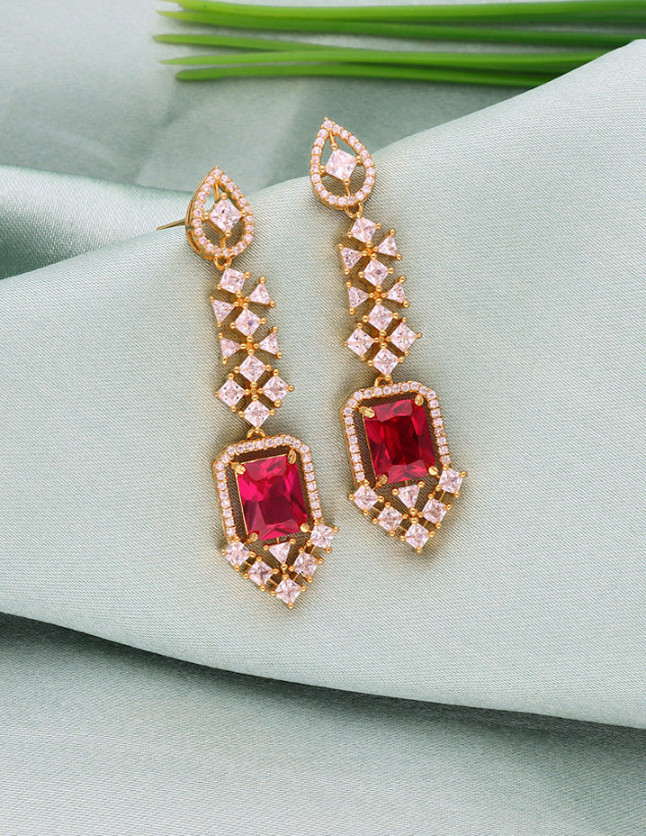 Designer Zirconia Ruby Stone Dangler Earrings