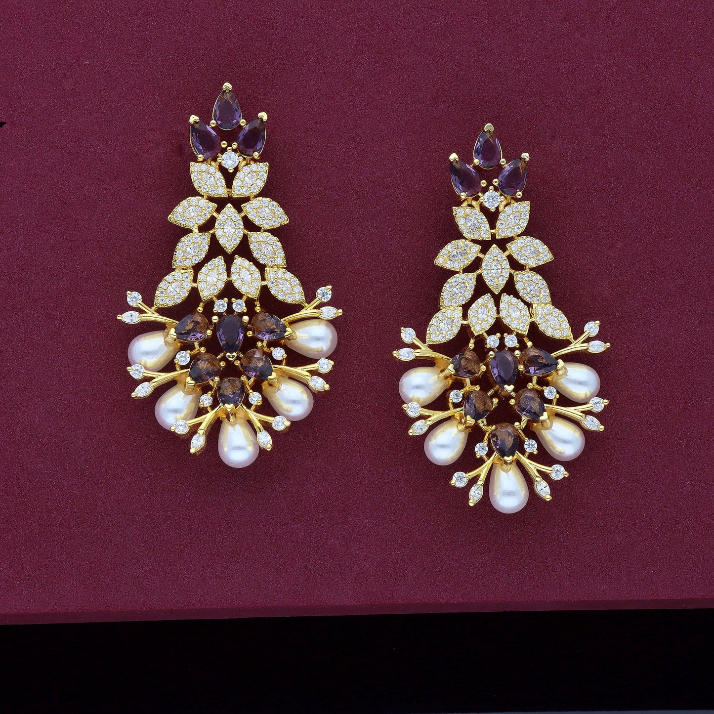 Zirconia Gold Polish Ruby Stone Dangler Earrings