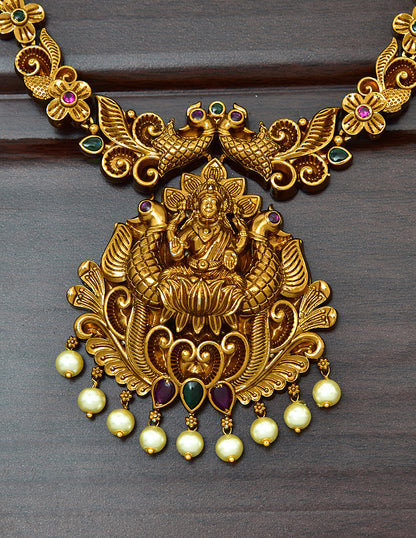 Designer Antique Lakshmi Devi Kempu Necklace Set