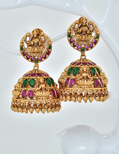 Designer Antique Kempu Jhumka Earrings