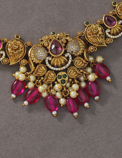 Designer Floral Emerald Matt Kempu Necklace Set
