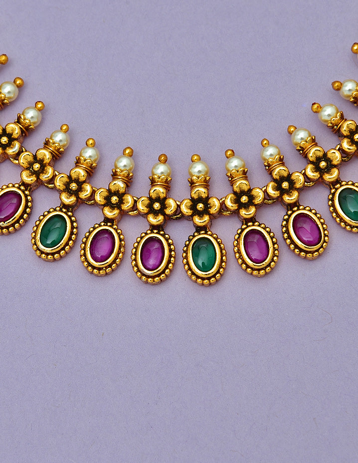 Designer Antique Plated Kempu Necklace Set