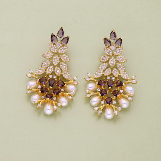 Designer Zirconia Amethyst Pearl Dangler Earrings
