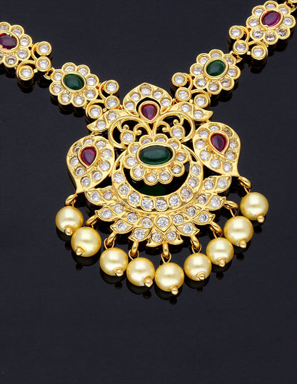 Zircon Gold Polish Ruby and Emerald Stone Necklace Set