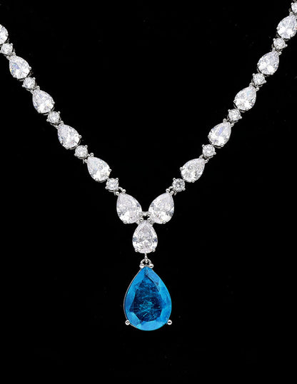 Rhodium Polish Sky blue Stone Zirconia Necklace Set