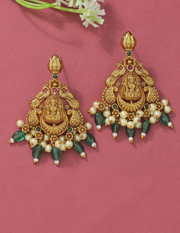 Designer Lakshmi Devi Emerald Matt Kempu Necklace Set