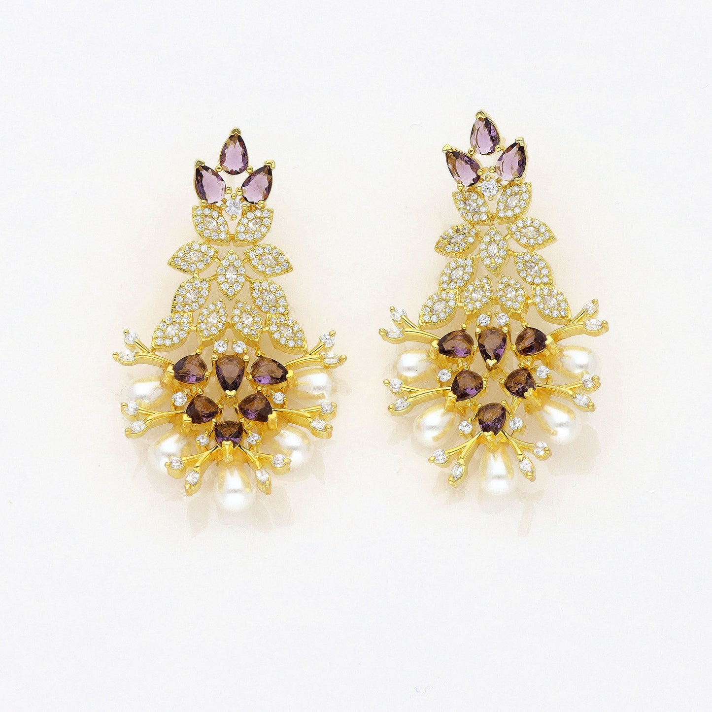 Zirconia Gold Polish Ruby Stone Dangler Earrings