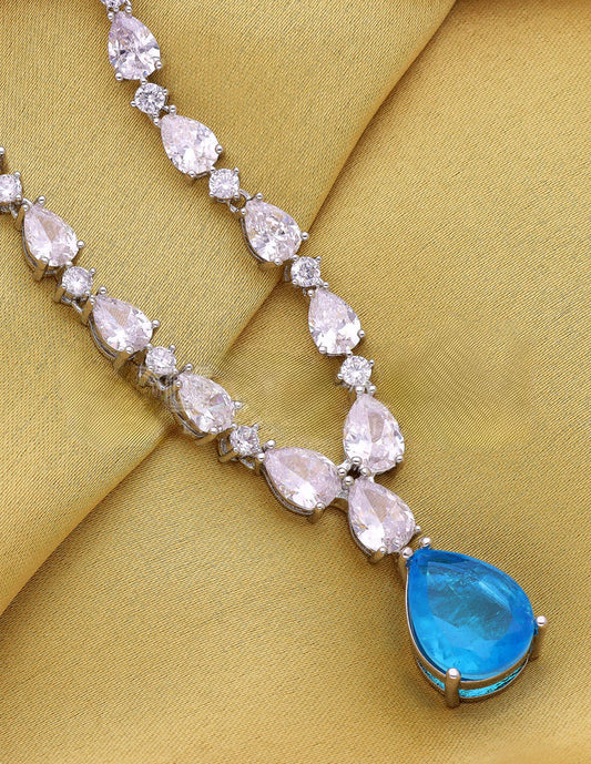 Rhodium Polish Sky blue Stone Zirconia Necklace Set