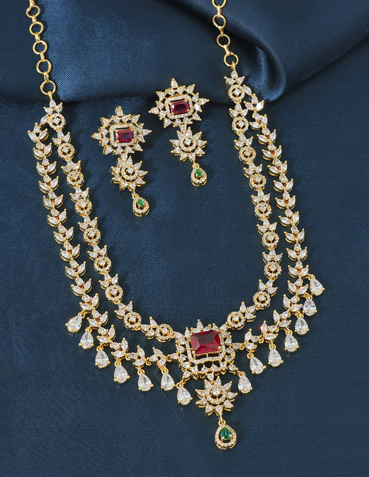 Designer Gold Polish Ruby Zirconia Necklace Set
