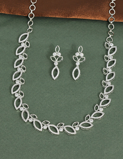 Designer Rhodium Polish Zirconia Necklace Set
